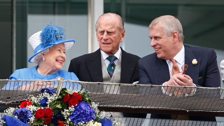 Queen Elizabeth II, Prince Philip, and Prince Andrew