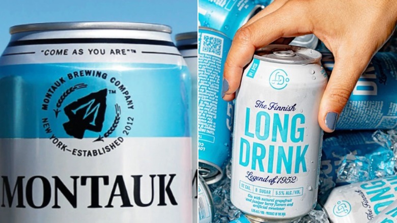 Blue and white cocktail cans