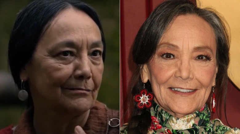 Tantoo Cardinal in "Outlander" and at the 2024 AppleTV Post Emmy Party in Los Angeles.