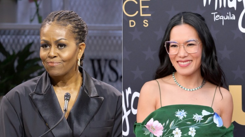 Michelle Obama smiling & Ali Wong smiling