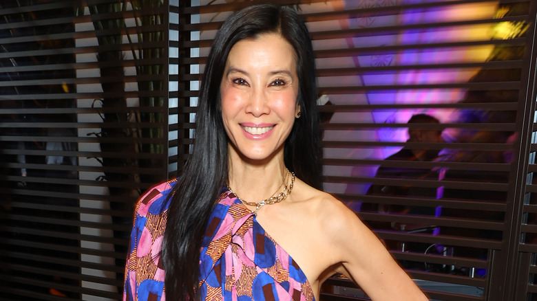 Lisa Ling wearing patterned dress