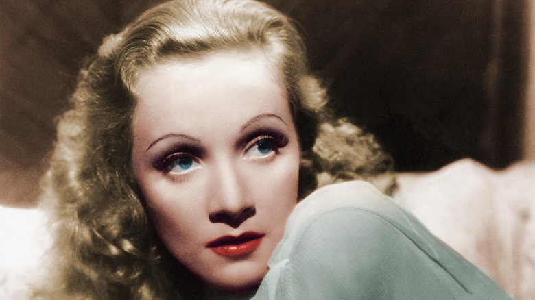 Young Marlene Dietrich gazing off to the side