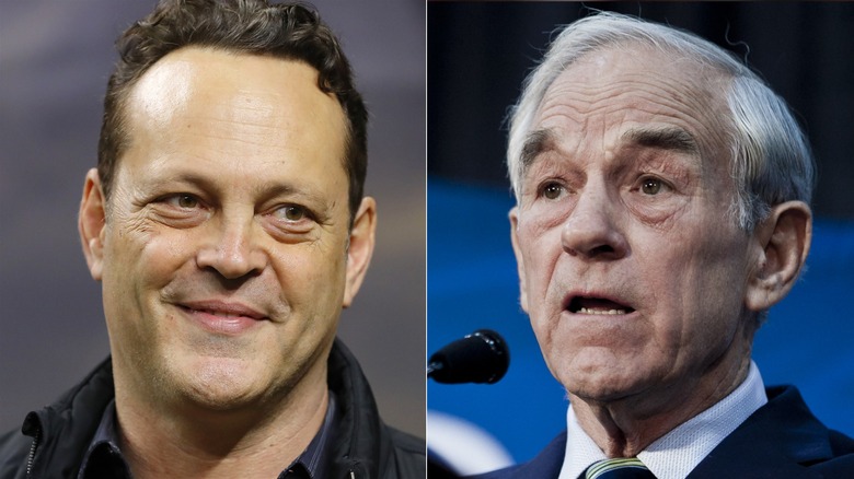 A split image of Vince Vaughn and Ron Paul