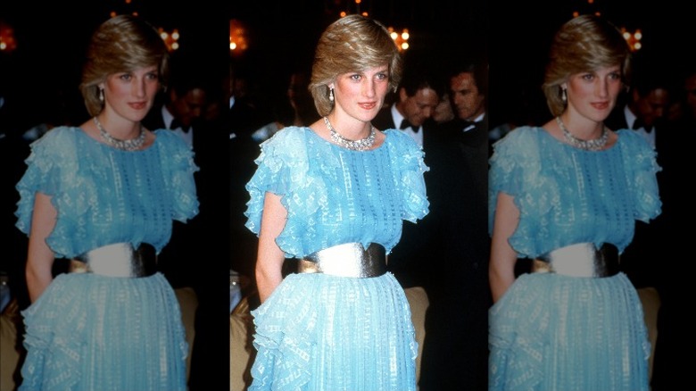 Princess Diana blue gown silver belt