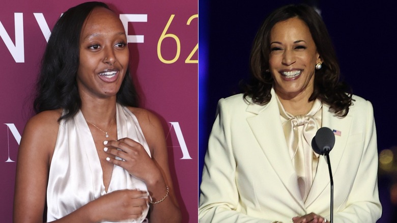 Zahara Jolie in white (L) and Kamala Harris in white (R)