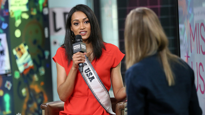 Miss USA 2017 Kara McCullough talking on mic