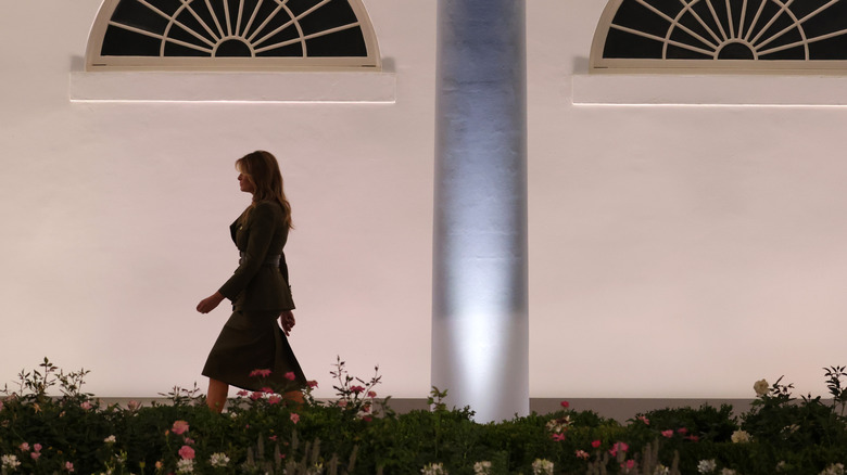 Melania Trump walking through Rose Garden