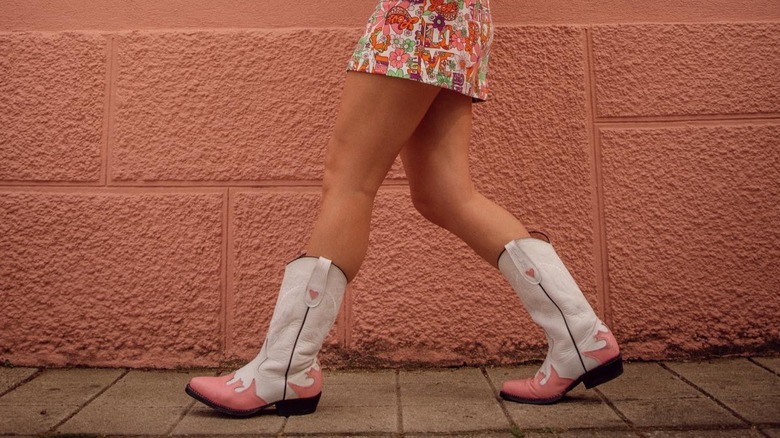 Pink and white cowboy boots