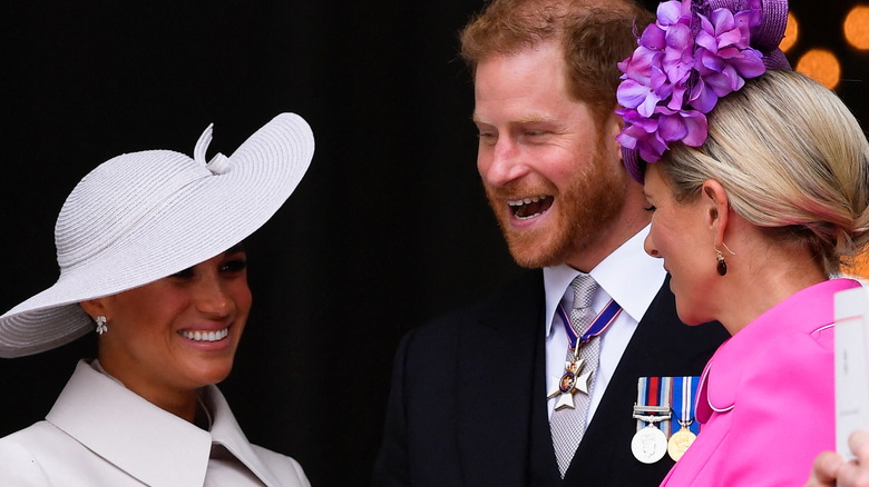 Meghan, Meghan and Zara Tindell outside St Pauls church