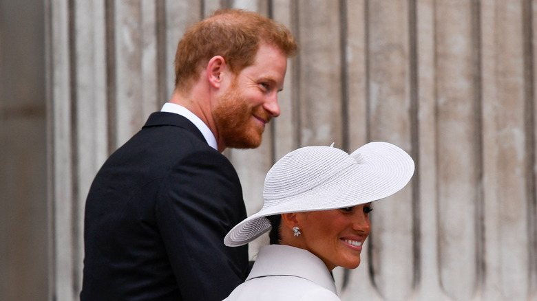 Prince Harry and Meghan Markle walking up St Paul's steps