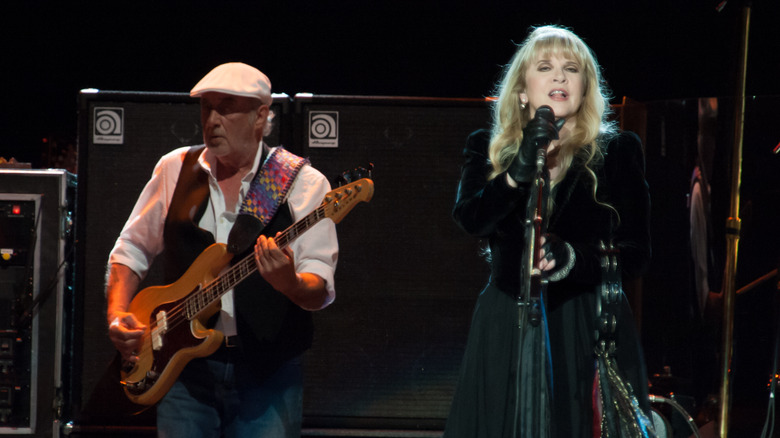 Stevie Nicks and Lindsey Buckingham on stage at an awards show