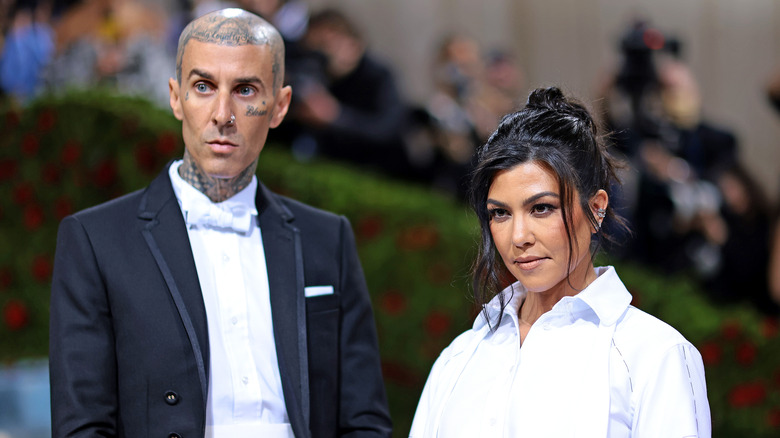 Travis Barker and Kourtney Kardashian pose at the Met Gala together