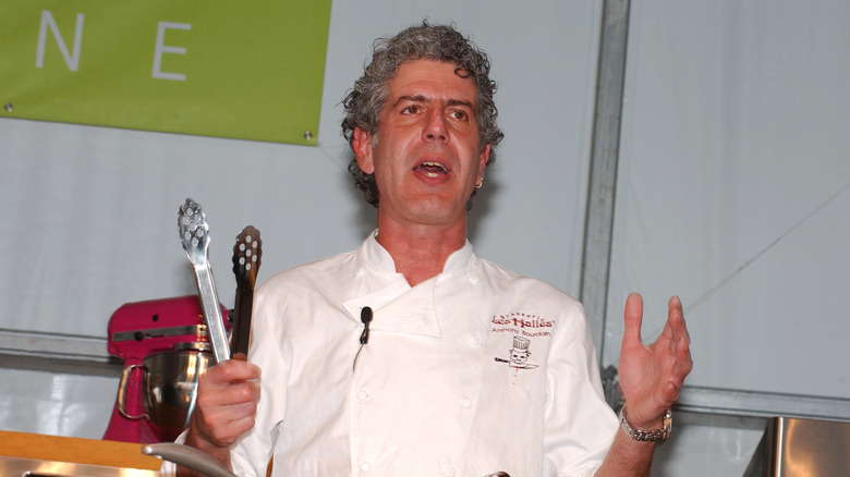 Anthony Bourdain wearing his chef whites.