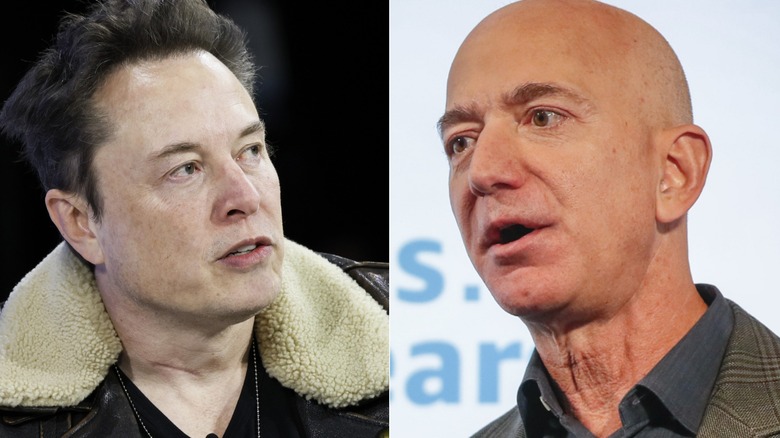 Elon Musk and Jeff Bezos looking serious