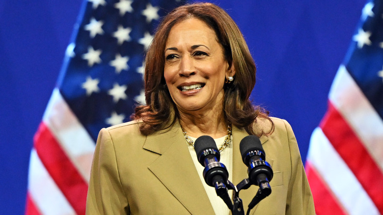 Kamala Harris with an awkward smile.