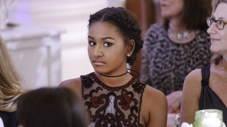 Sasha Obama attending a state dinner in 2016