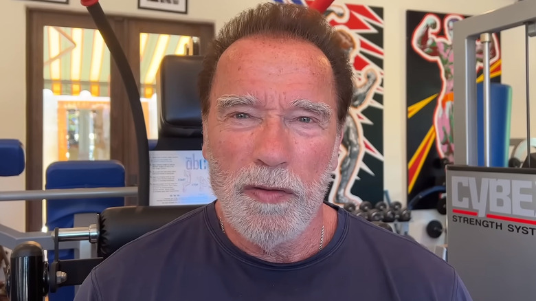 Arnold Schwarzenegger speaking in home gym