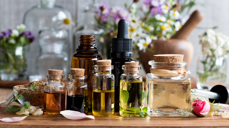 Essential oils on table