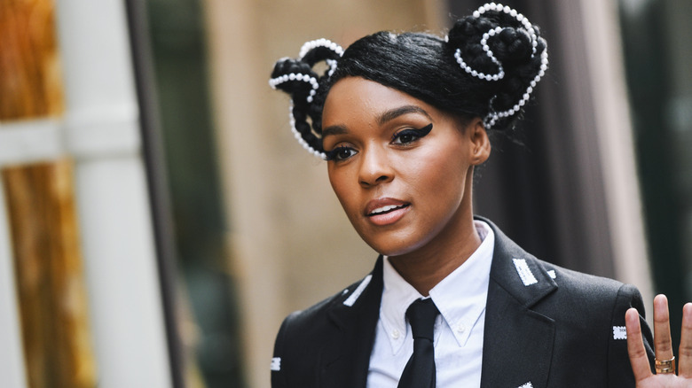 Janelle Monáe posing during Paris Fashion Week