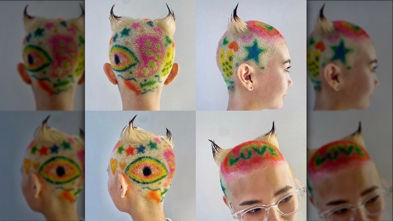 person with painted buzz cut