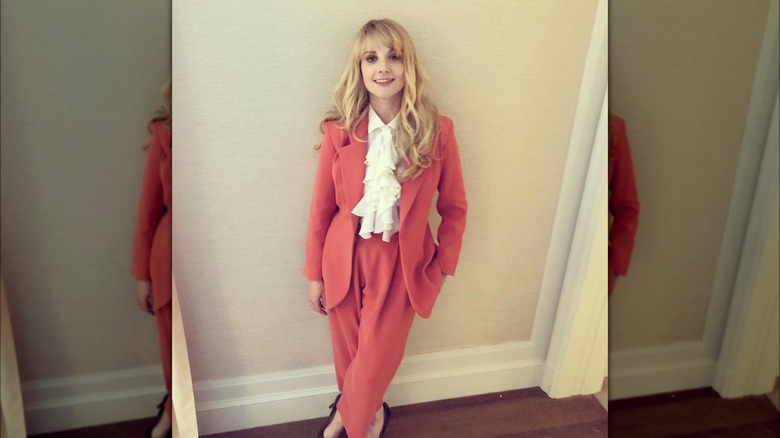 Melissa Rauch in a pink suit