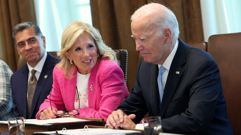 Jill and Joe Biden sitting together at a table