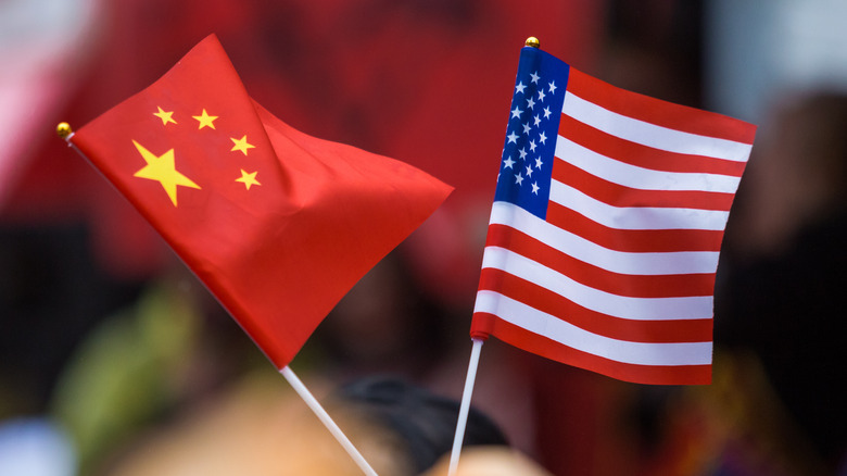 Chinese and American flags