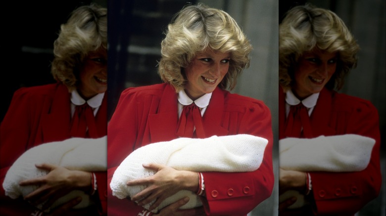 late Princess Diana with newborn Harry