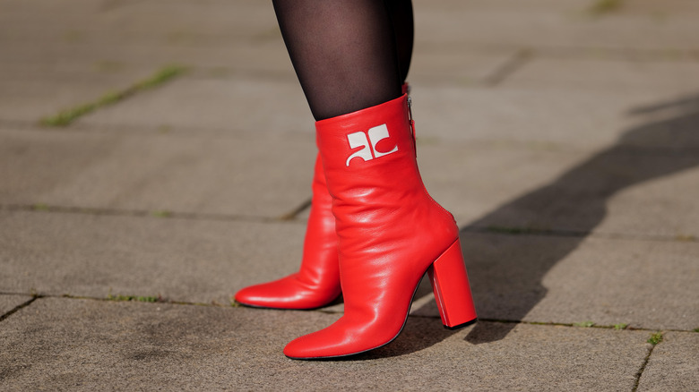 High heeled red boots