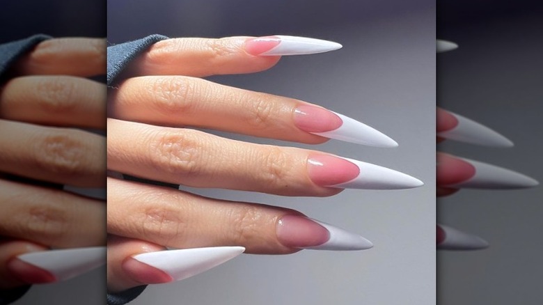 long, pointy French manicured nails