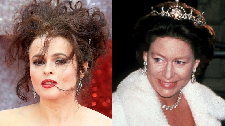 Helena Bonham Carter with windswept hair and Princess Margaret