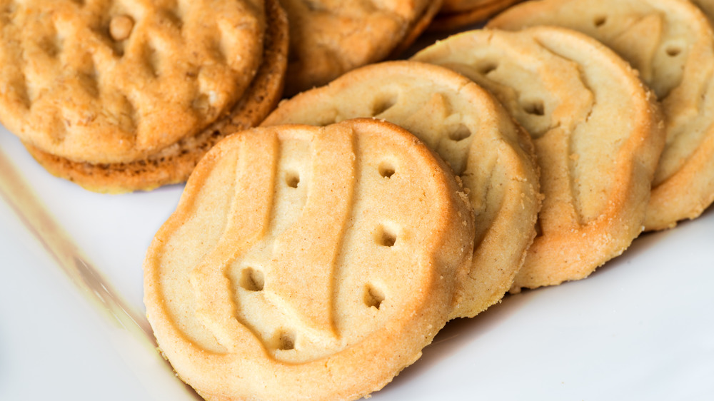 Girl Scout cookies on a tray.