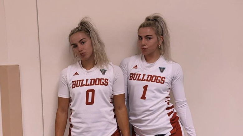 Haley and Hanna Cavinder in Fresno State jerseys