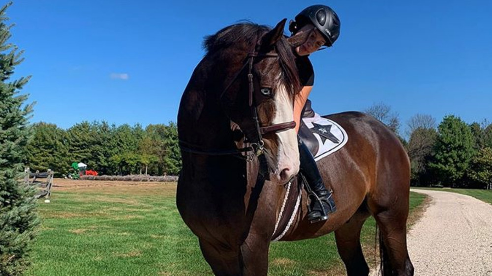 Bella Hadid rides with Blue at family farm in Pennsylvania.