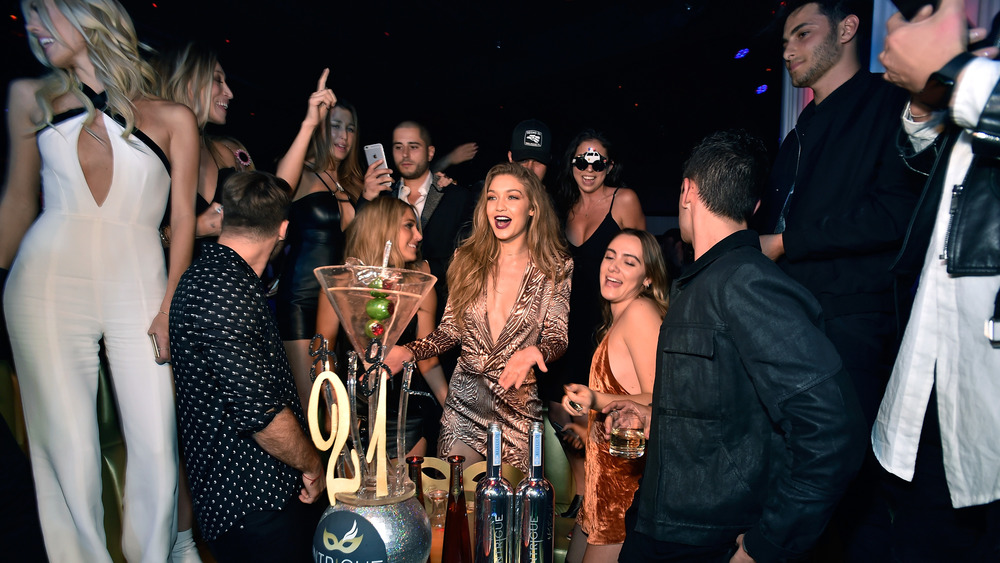 Model Gigi Hadid (C) celebrates her 21st birthday with friends at Intrigue Nightclub at Wynn Las Vegas on April 30, 2016 in Las Vegas, Nevada.