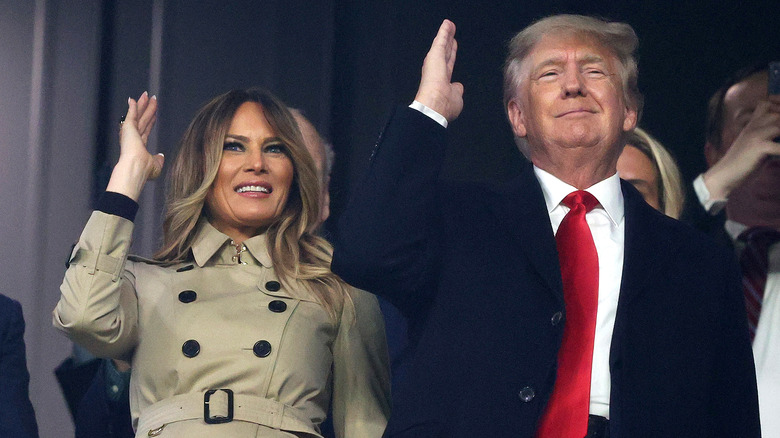 Donald and Melania Trump tomahawk chop World Series 2021