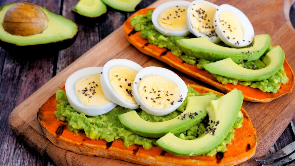 Sweet potato toast with avocado and egg