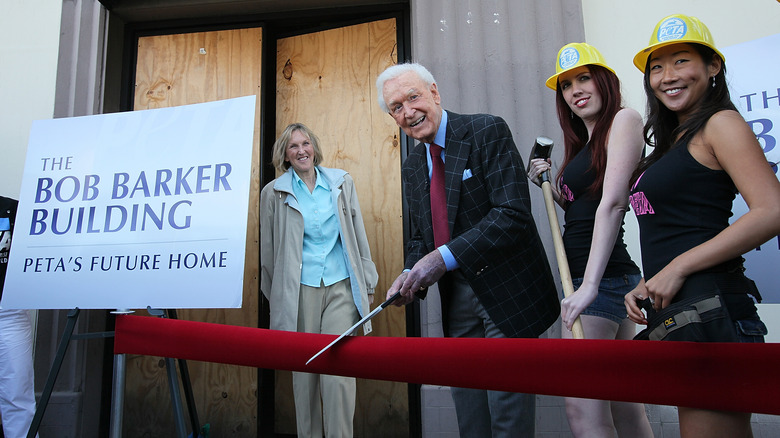 Bob Barker cutting the ribbon at the Bob Barker PETA building