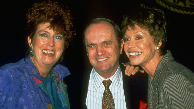 Bob Newhart posing with Marcia Wallace and Mary Tyler Moore