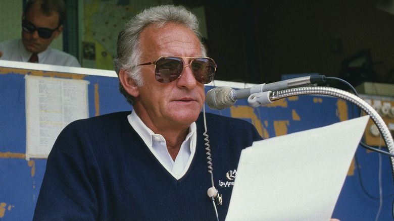 Bob Uecker at the microphone