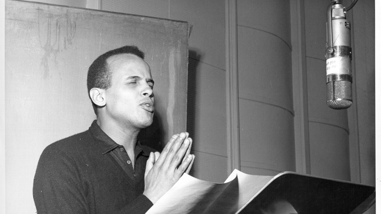 Harry Belafonte records in the studio