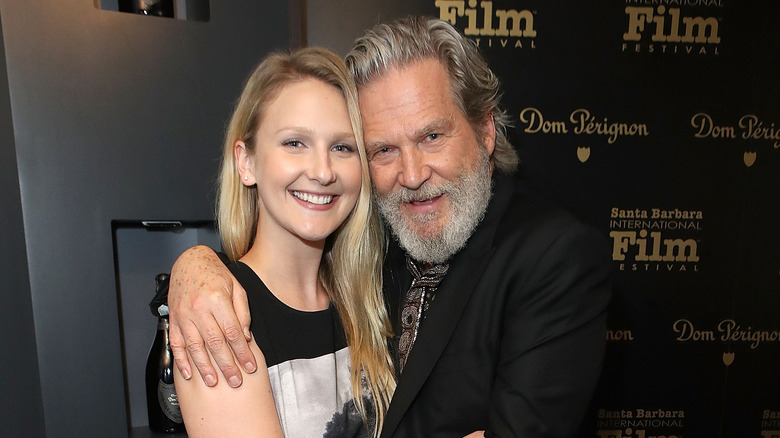 Hayley and Jeff Bridges hugging at The Santa Barbara International Film Festival