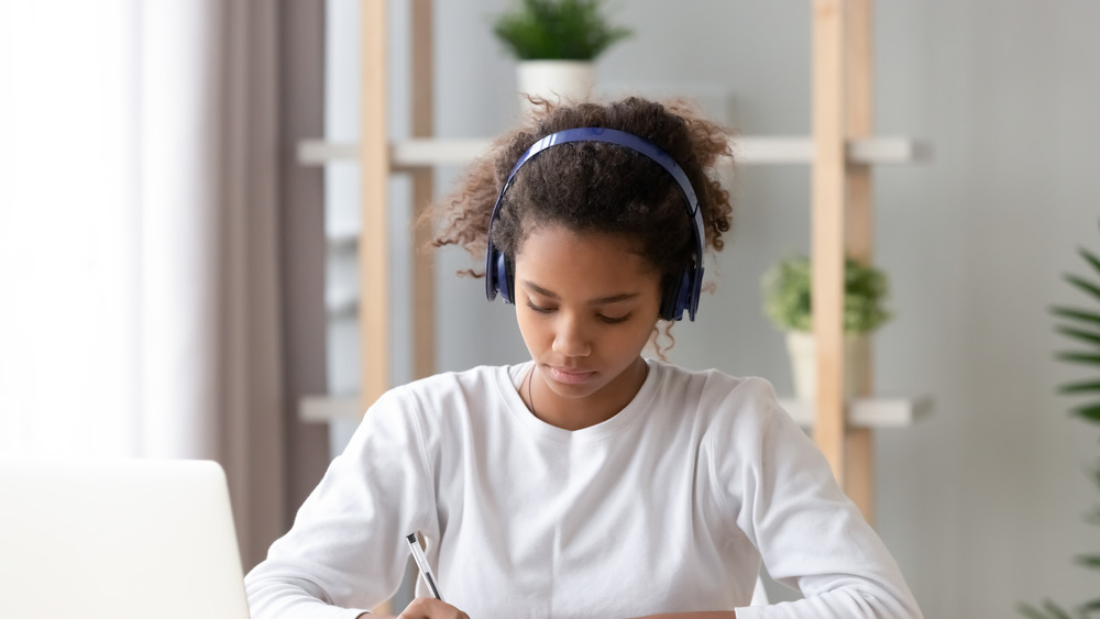 woman wearing headphones