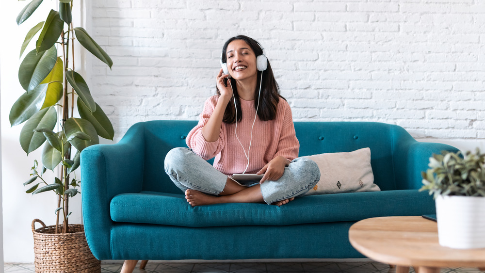 Woman with headphones on