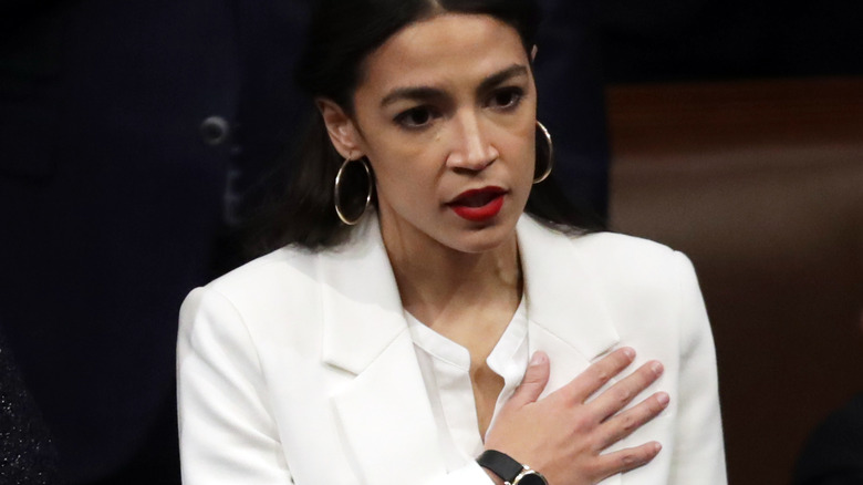 Alexandria Ocasio-Cortez pledge of allegiance white suit