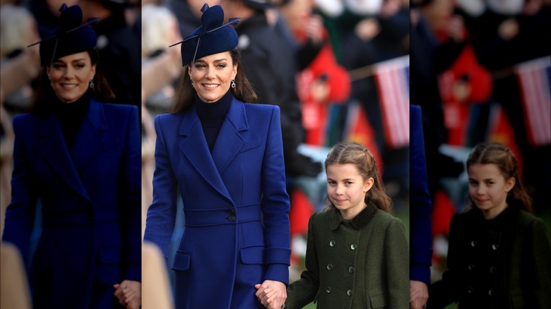 Kate Middleton and Princess Charlotte holding hands