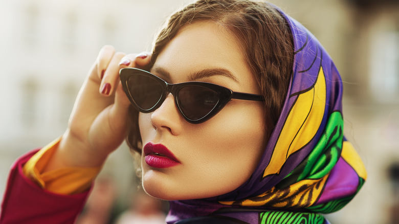 Model wearing cat-eyed glasses