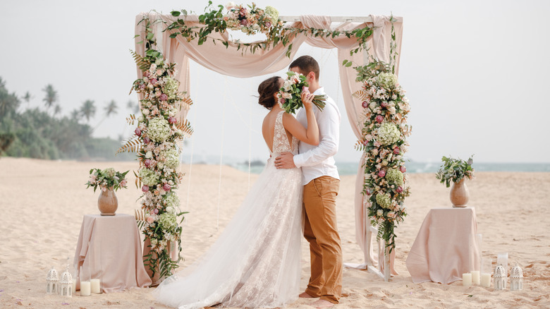 Bride & Groom at beach wedding