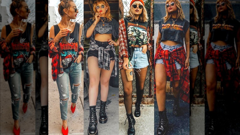 Model wearing multiple grunge outfits