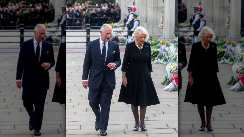 King Charles and Camilla check out tributes to the Queen